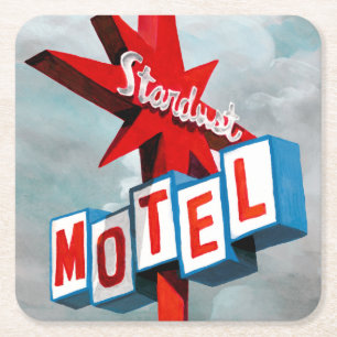 Stardust Motel Sign Square Paper Coaster