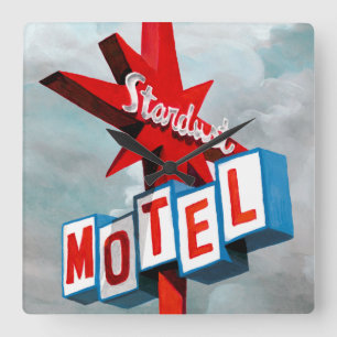 Stardust Motel Sign Square Wall Clock