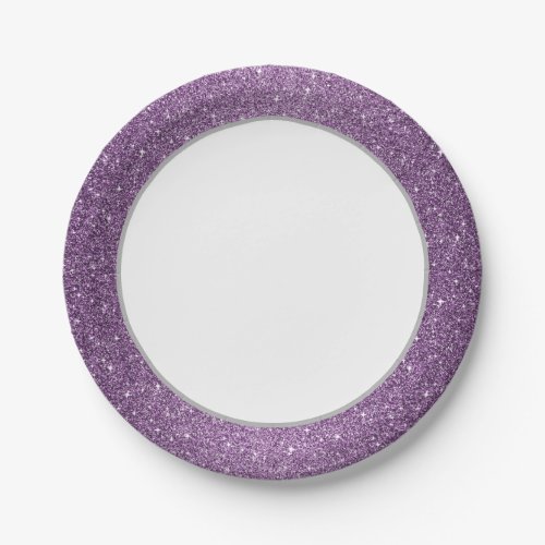 Stardust Purple Glitter Paper Plates_White 7 Paper Plates