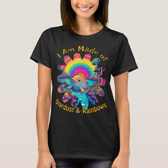 Stardust Rainbows Dolphin Psychedelic Ocean Vibes T-Shirt (Front)