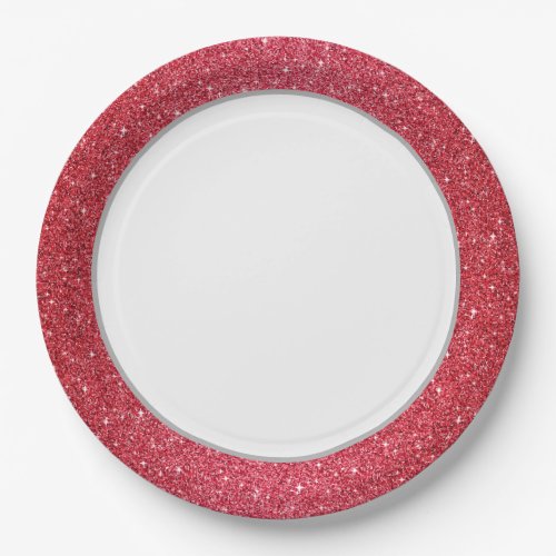 Stardust Red Glitter Paper Plates_White 9 Paper Plates