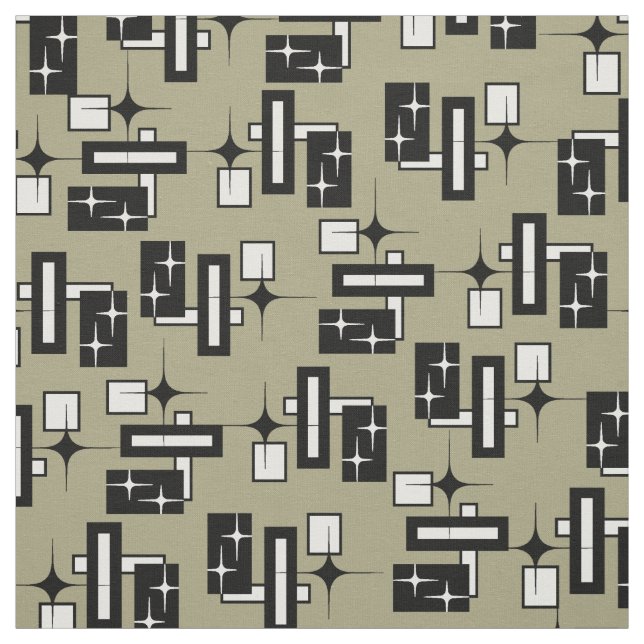 Stardust Retro Geometric Black and White Fabric (Swatch)