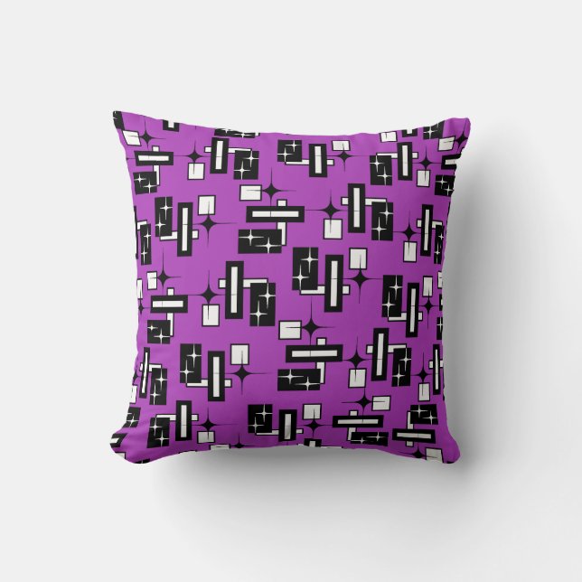 Stardust Retro Geometric Black and White Throw Pillow (Front)