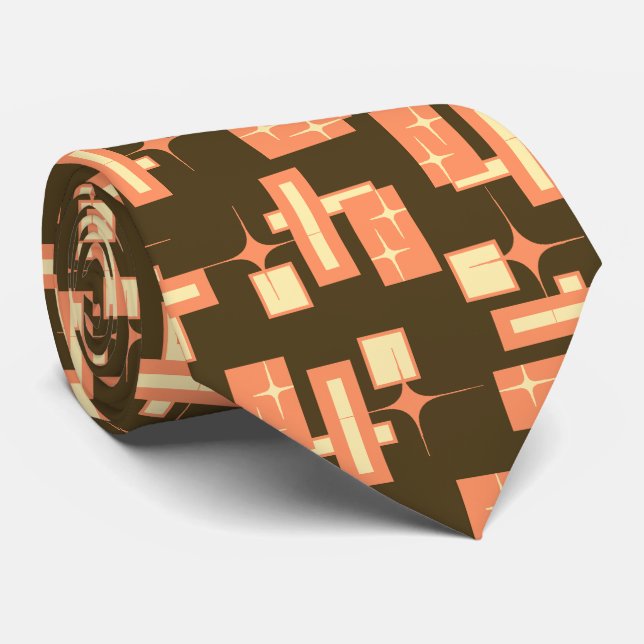 Stardust Retro Geometric Brown Two-sided Neck Tie (Rolled)