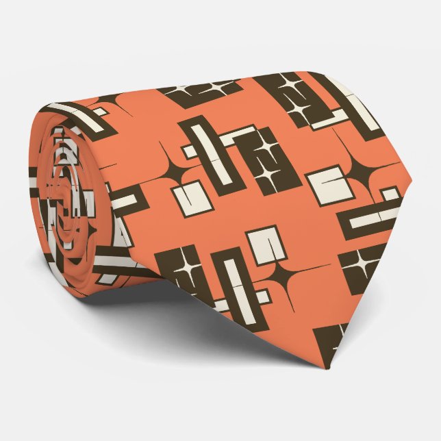 Stardust Retro Geometric Papaya Two-sided Tie (Rolled)