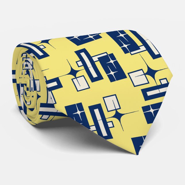 Stardust Retro Geometric Yellow Two-sided Neck Tie (Rolled)