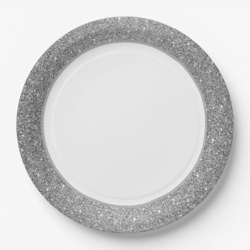 Stardust Silver Glitter Paper Plates_White 9 Paper Plates