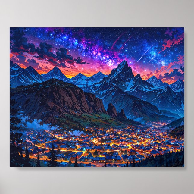 Starfall Over Mountains – Magical Night Sky Scene Foam Core Photo Tile (Front Set)