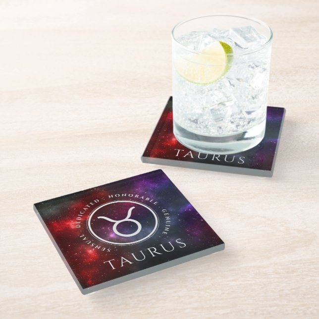 Starfield Taurus Bull Western Zodiac Glass Coaster (Angled)