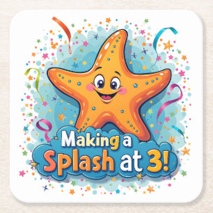 Starfish 3rd Birthday Making a Splash at 3 Square Paper Coaster
