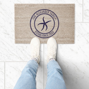 Starfish #4 Family Name Date Estd Rope Frame  Fiber Doormat