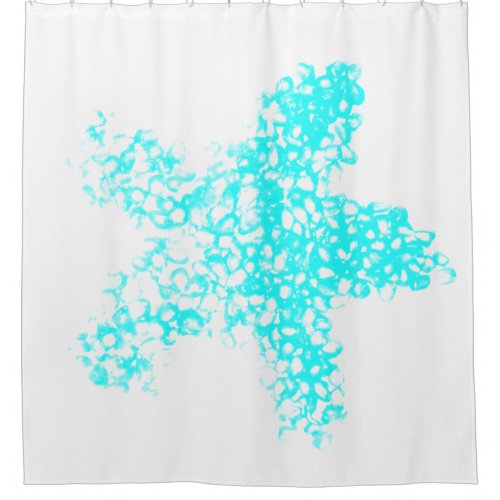 Starfish Abstract Artsy Teal Blue White Nautical Shower Curtain