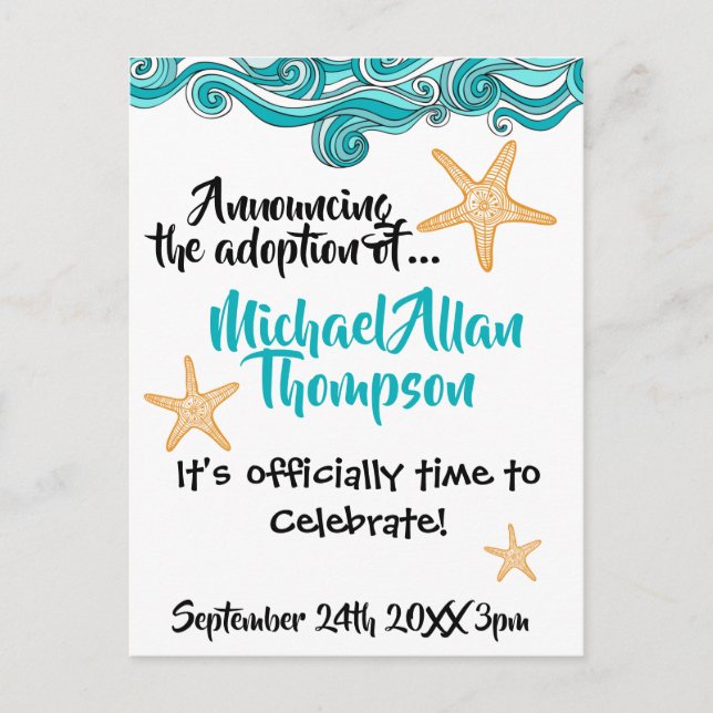 Starfish Adoption Party Announcement (Front)