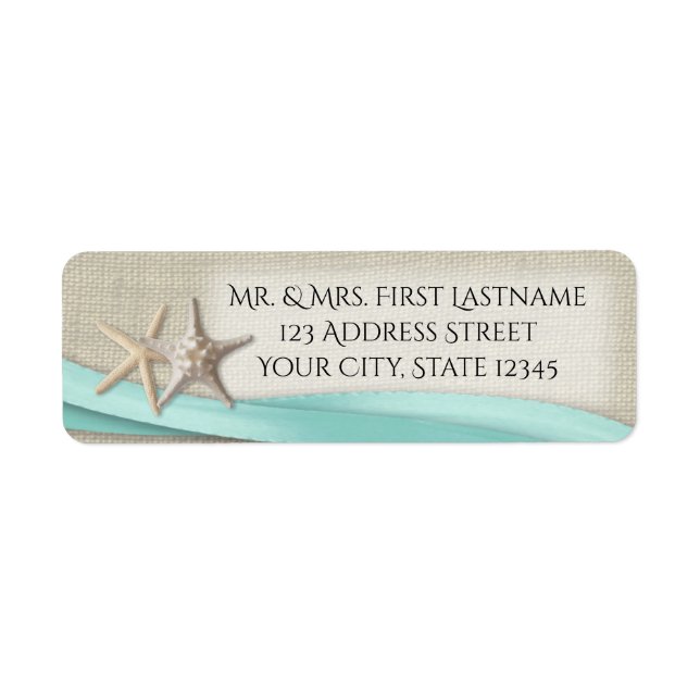 Starfish and Aqua Ribbon Label (Front)