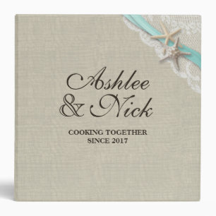 Starfish and Aqua Ribbon Printed Recipe 3 Ring Binder