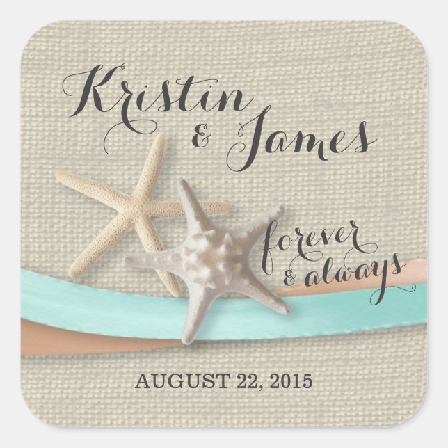 Starfish and Aqua Ribbon Square Sticker (Front)