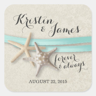 Starfish and Aqua Ribbon Square Sticker