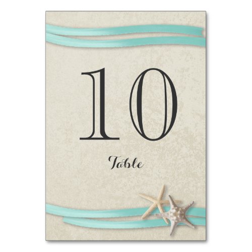 Starfish and Aqua Ribbon Table Number Card