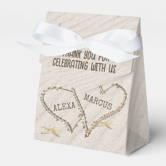 Starfish and Beach Hearts with Names Favor Boxes (Front Side)