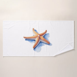 Starfish and Blue Silhouette Bath Towel