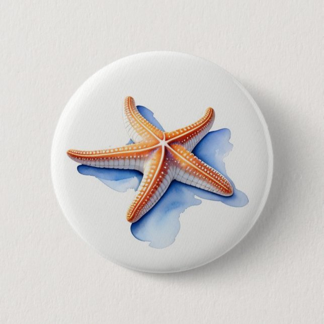 Starfish and Blue Silhouette Button (Front)