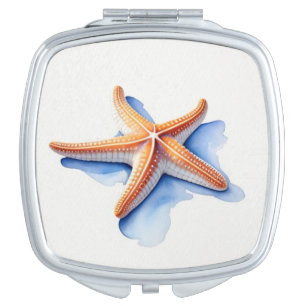 Starfish and Blue Silhouette Compact Mirror