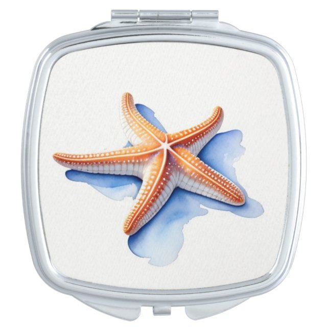 Starfish and Blue Silhouette Compact Mirror (Front)