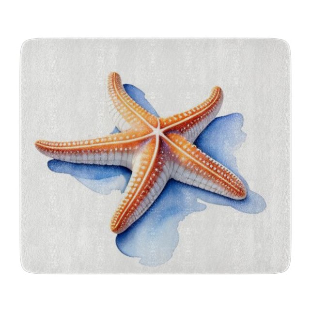 Starfish and Blue Silhouette Cutting Board (Front)