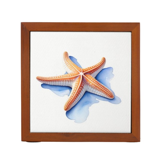 Starfish and Blue Silhouette Desk Organizer (Front)