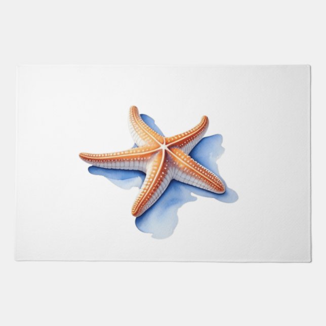 Starfish and Blue Silhouette Doormat (Front)