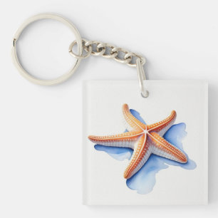 Starfish and Blue Silhouette Keychain