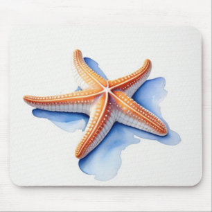 Starfish and Blue Silhouette Mouse Pad