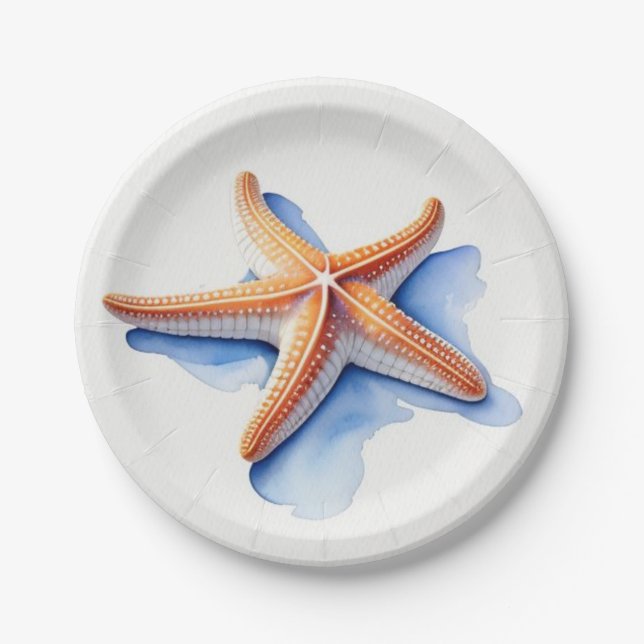 Starfish and Blue Silhouette Paper Plates (Front)