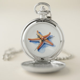 Starfish and Blue Silhouette Pocket Watch
