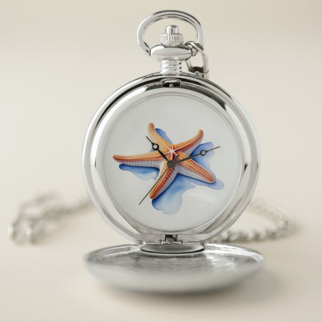 Starfish and Blue Silhouette Pocket Watch (Inside)