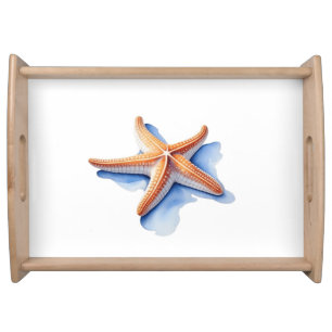 Starfish and Blue Silhouette Serving Tray