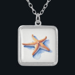 Starfish and Blue Silhouette Silver Plated Necklace<br><div class="desc">An illustration of an orange starfish that seems to relax on its blue silhouette. Watercolor drawing.

It can be a good illustration to use on your necklace,  especially if you like the illustration too!</div>