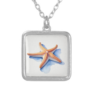 Starfish and Blue Silhouette Silver Plated Necklace
