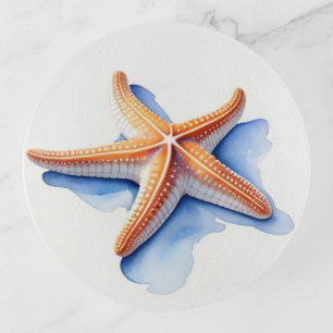 Starfish and Blue Silhouette Trinket Tray