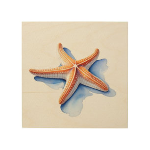 Starfish and Blue Silhouette Wood Wall Art