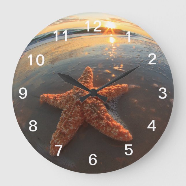 Starfish and Bubbles at Sunset Large Clock (Front)