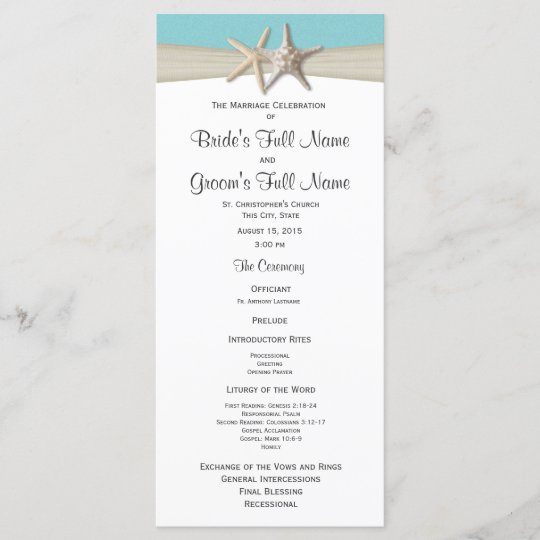 Starfish And Burlap Coral Beach Wedding Program Zazzle Com