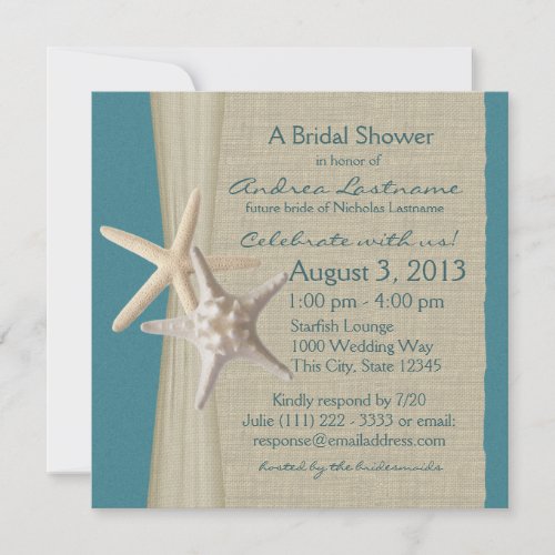 Starfish and Burlap Look Bridal Shower Custom Invitation