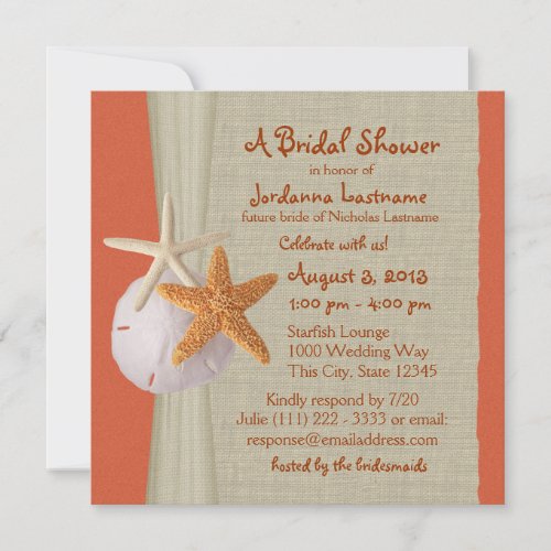 Starfish and Burlap Look Bridal Shower Custom Announcements