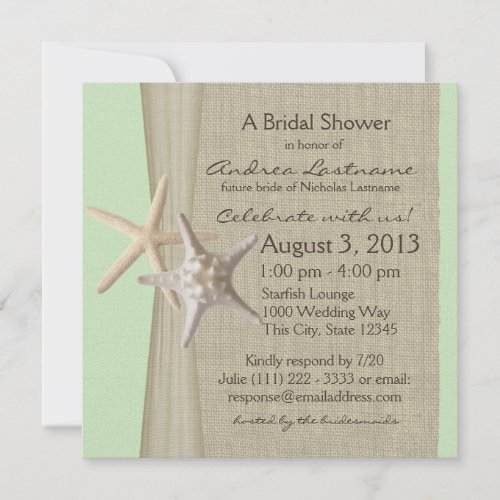 Starfish and Burlap Look Bridal Shower Custom Invitation