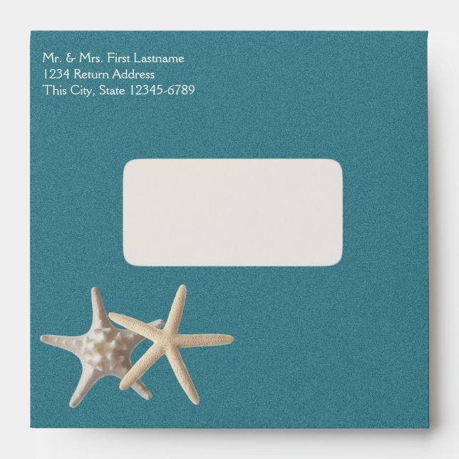 Starfish and Burlap Look Teal Envelope (Front)