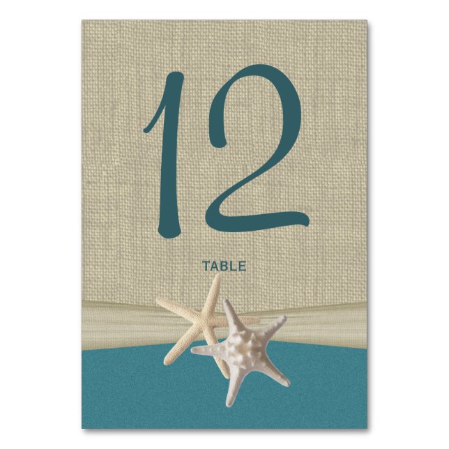 Starfish and Burlap Table Number Card (Front)