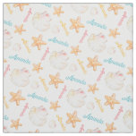 Starfish and clam shells pink blue yellow fabric