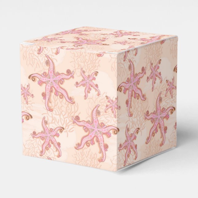 Starfish and Coral Pink Pastel Favor Boxes (Front Side)