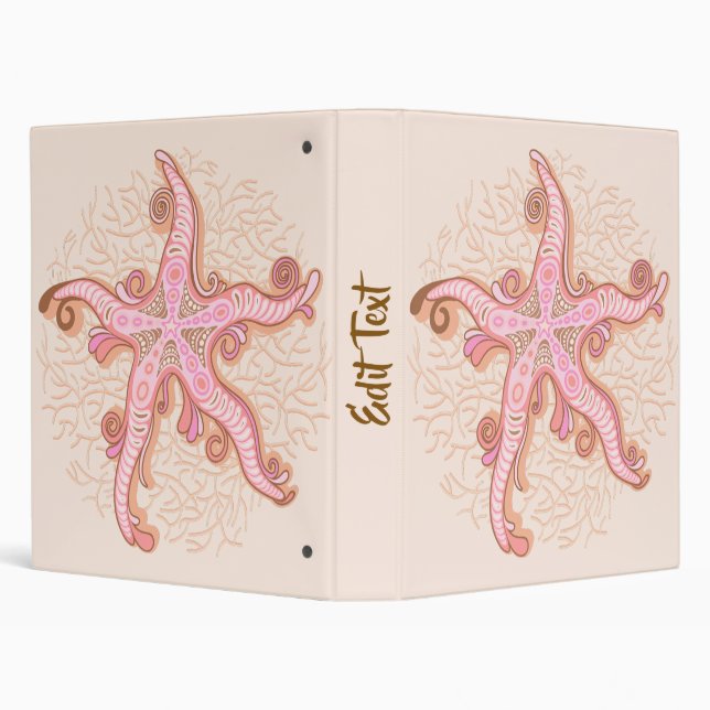 Starfish and Coral Pink Pastel Pattern 3 Ring Binder (Background)